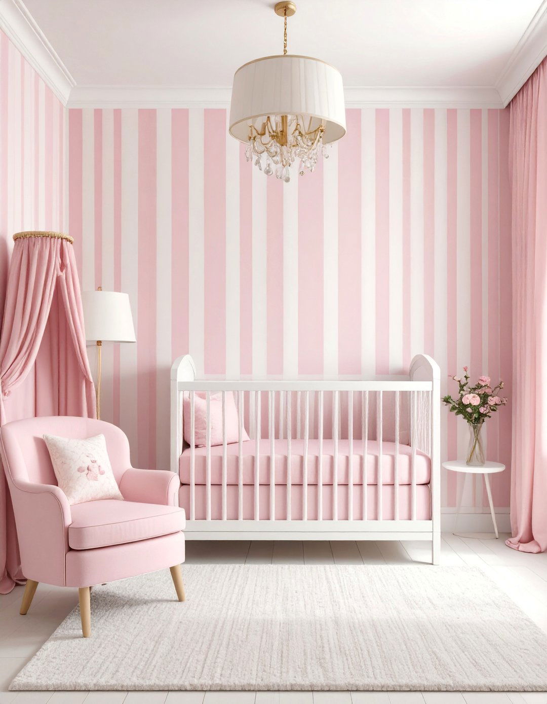 Pink and White Striped Classic Nursery - 25 Pink Nursery Ideas
