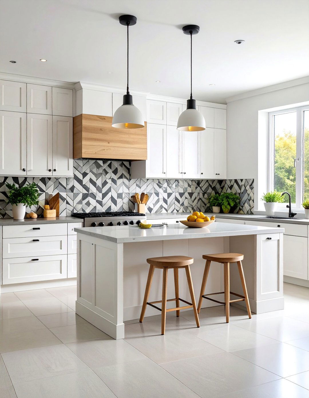 Pinwheel Pattern Kitchen Backsplash with Rotating Geometry