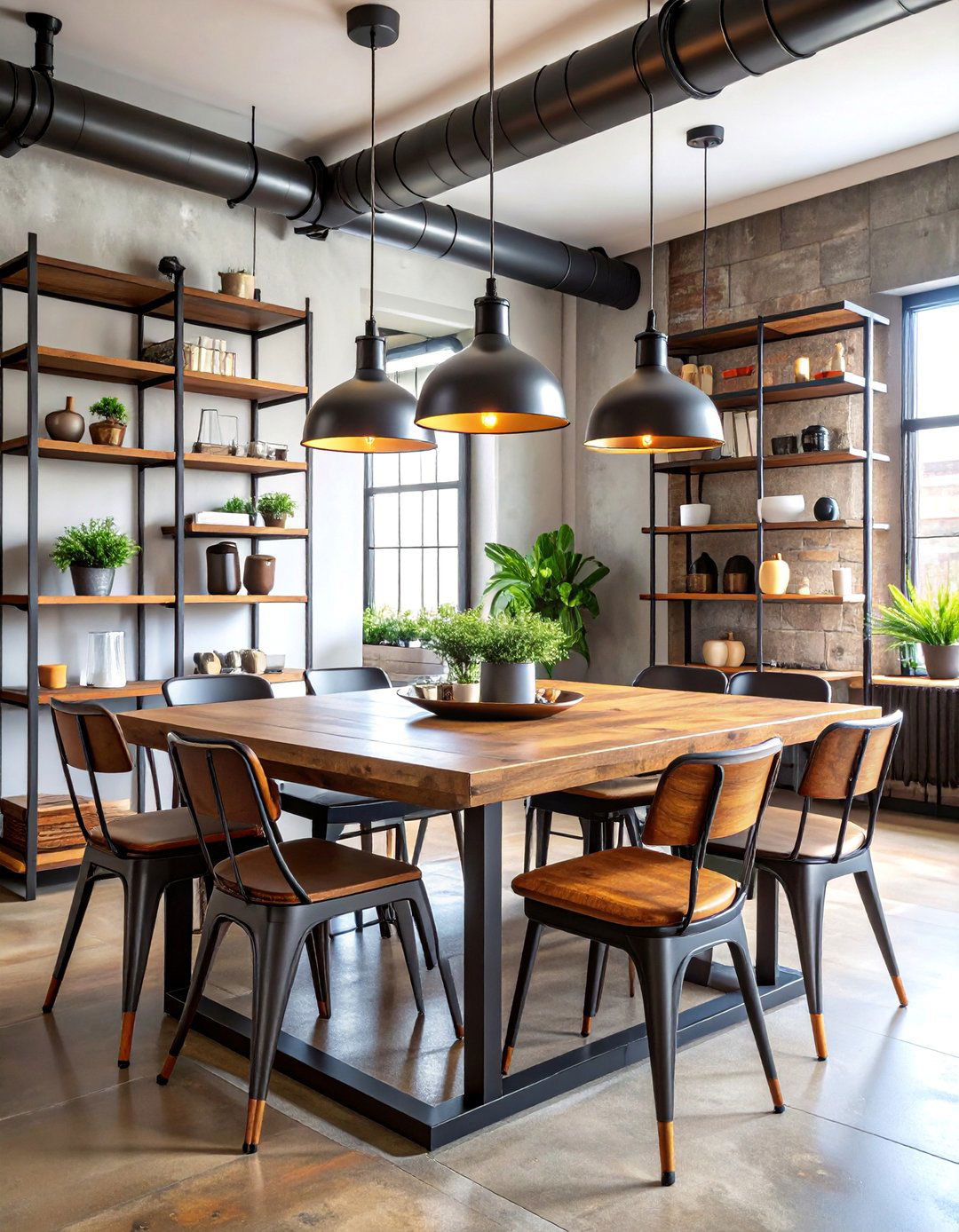 Pipe Shelving Industrial Dining Room - 25 Industrial Dining Room Ideas