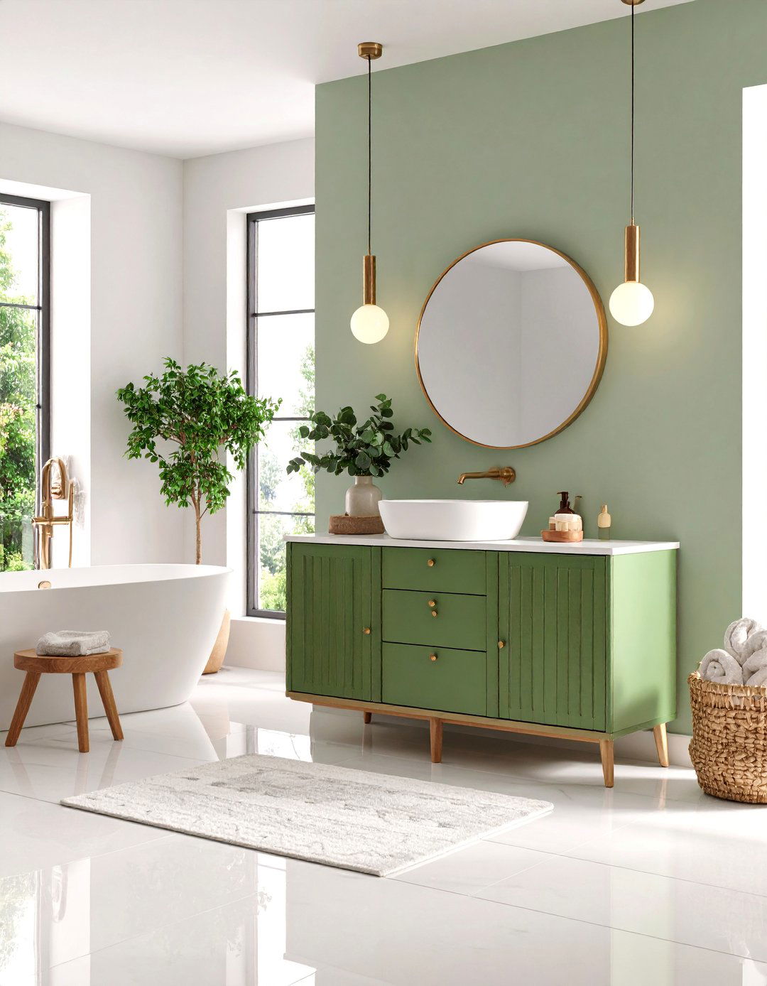 Pistachio Green Scandinavian Vanity with Clean Lines - 25 Bathroom With Green Vanity