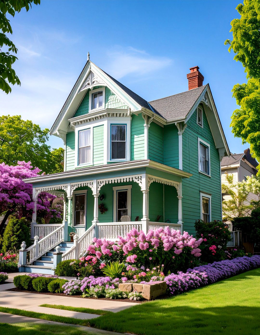 Pistachio Green Victorian Whimsy with Lavender Accents - 25 Green Victorian House Colors