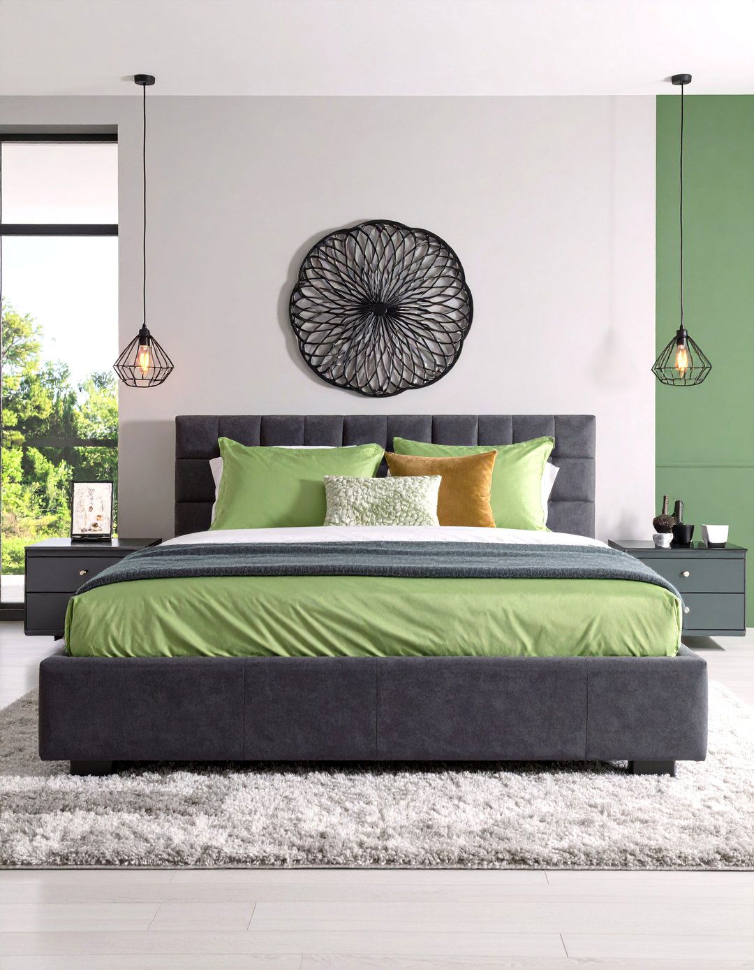 Pistachio Green and Ash Grey Contemporary Bedroom - 25 Green and Grey Bedroom Ideas