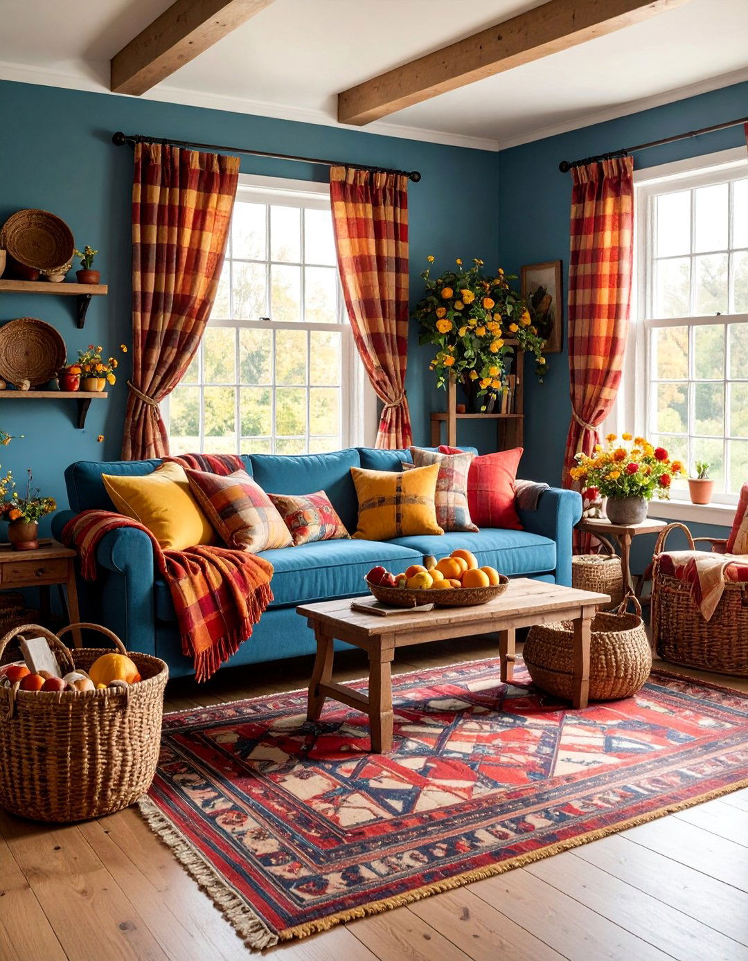 Plaid and Gingham Primitive Textile Room - 25 Primitive Living Room Ideas