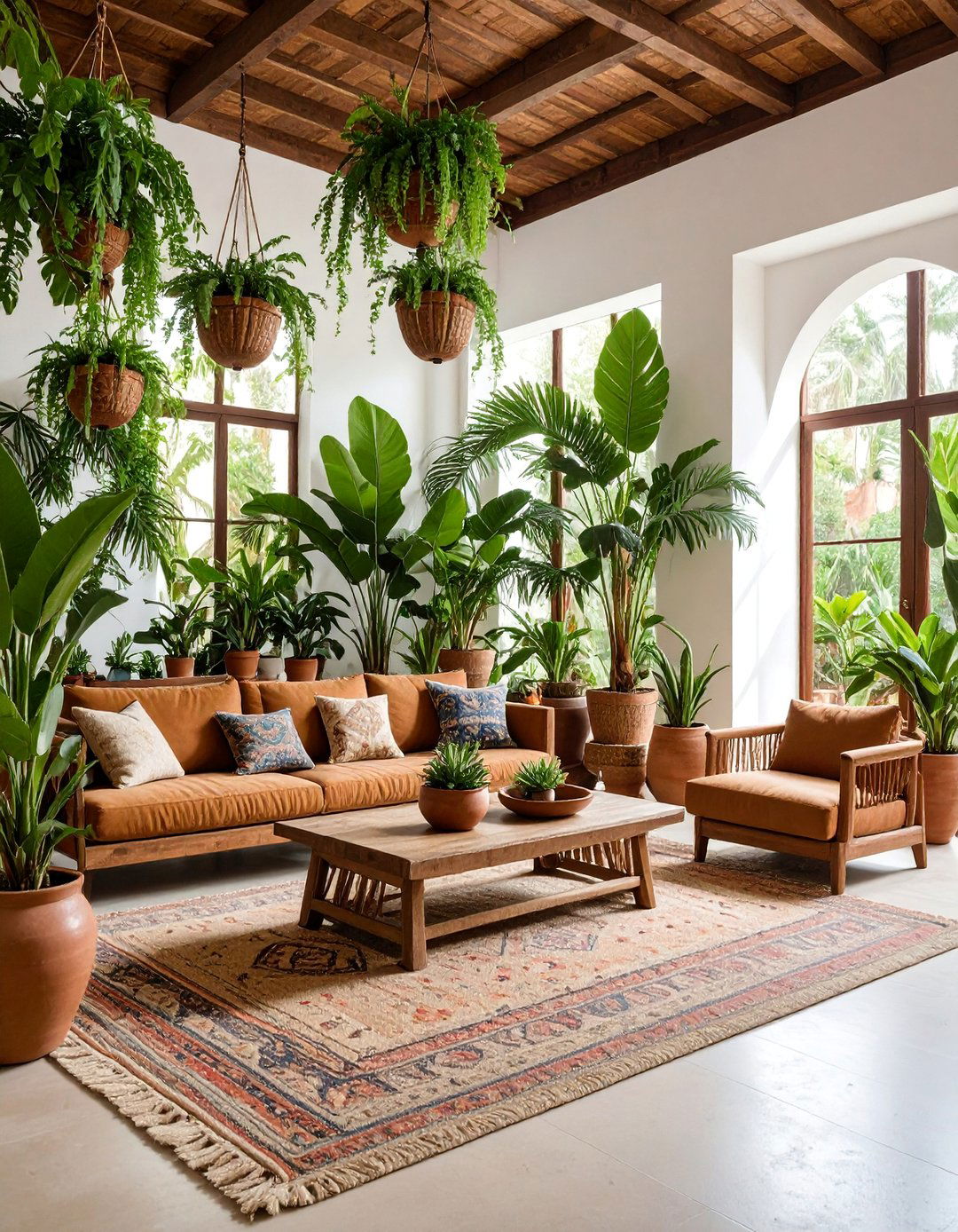Plant Filled Moroccan Oasis Living Room - 25 Bohemian Moroccan Living Room Ideas