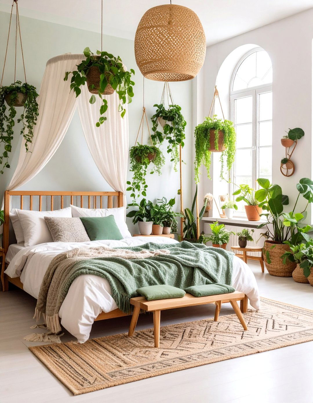 Plant Filled Scandinavian Bedroom with Natural Greenery - 25 Scandinavian Bedroom Ideas