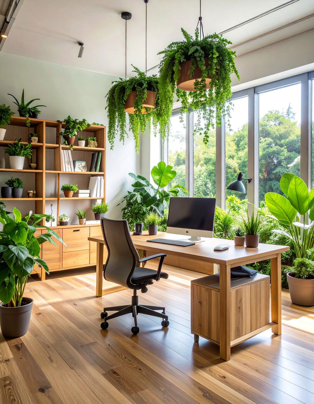 Plant Forward Jungle Office - 25 Bohemian Home Office Ideas