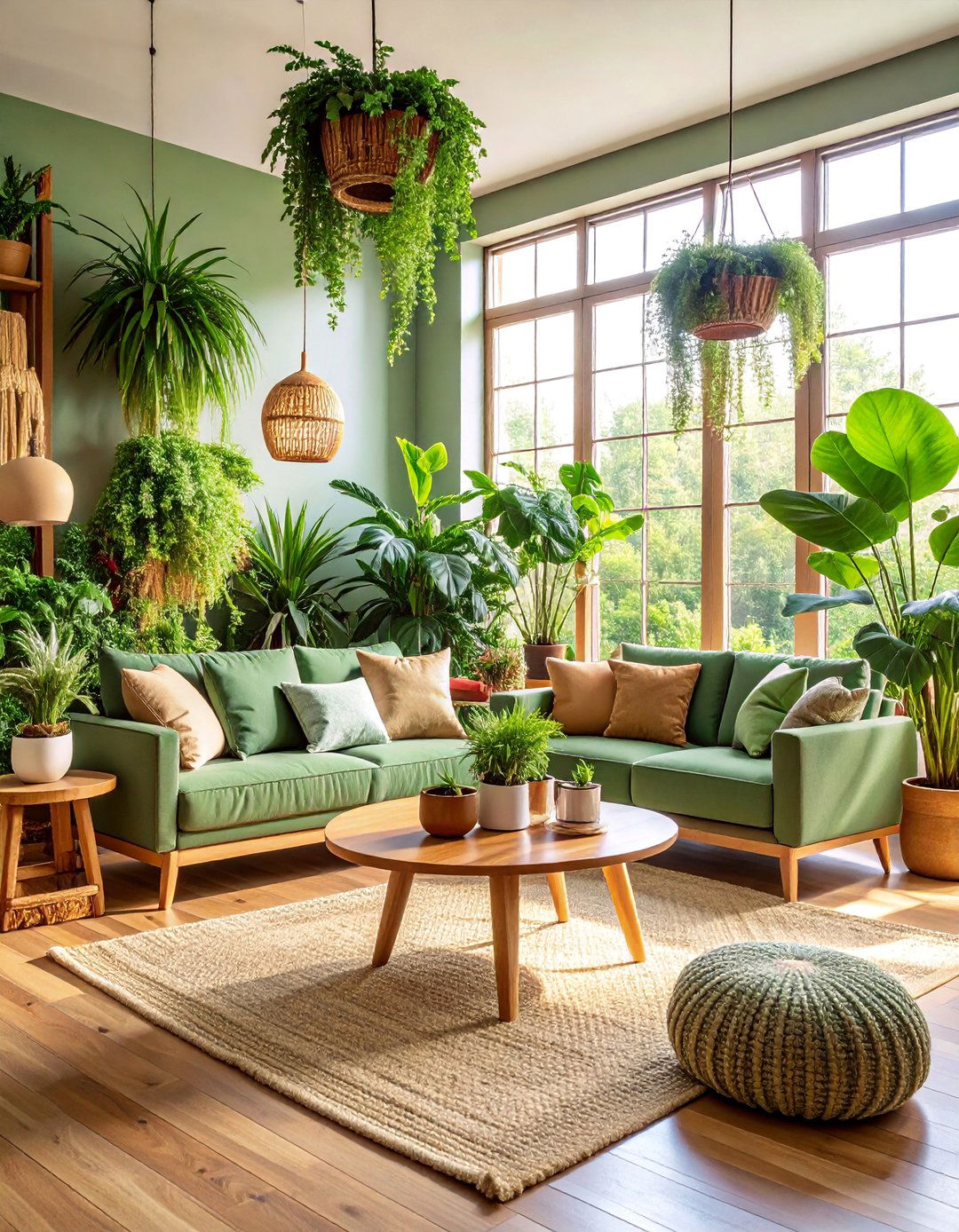 Plant Paradise with Sage Green Planters - 25 Rustic Sage Green Living Room Ideas