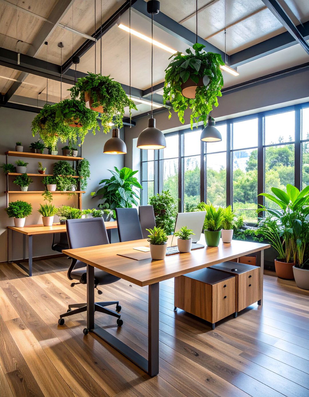 Plant Sanctuary Desk with Green Living Elements - 25 Desk Decor Ideas