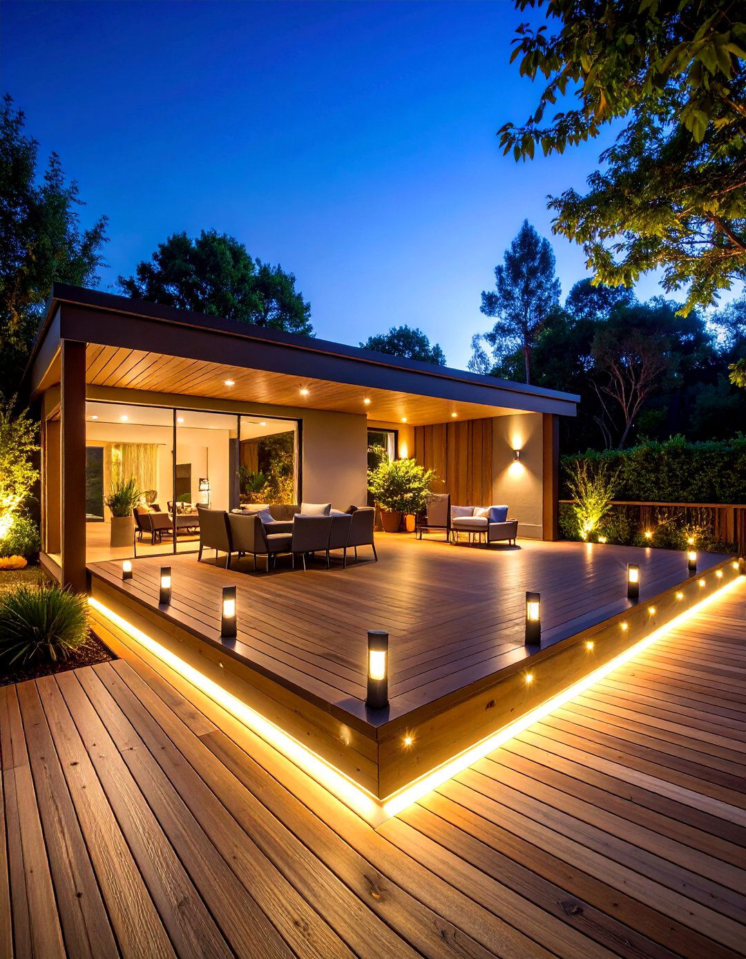 Platform Deck with Integrated LED Lighting - 25 Platform Deck Ideas