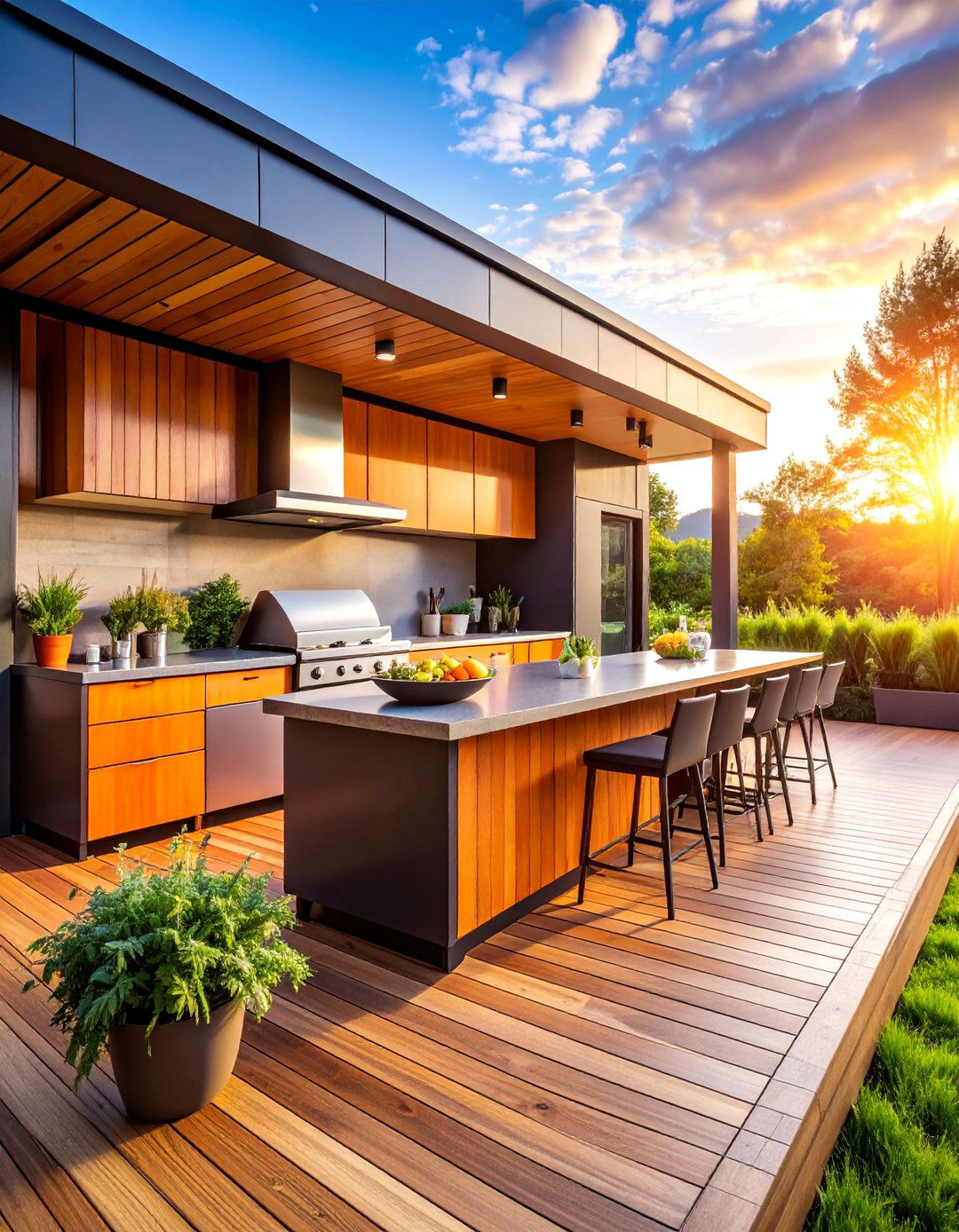Platform Deck with Outdoor Kitchen Zone - 25 Platform Deck Ideas