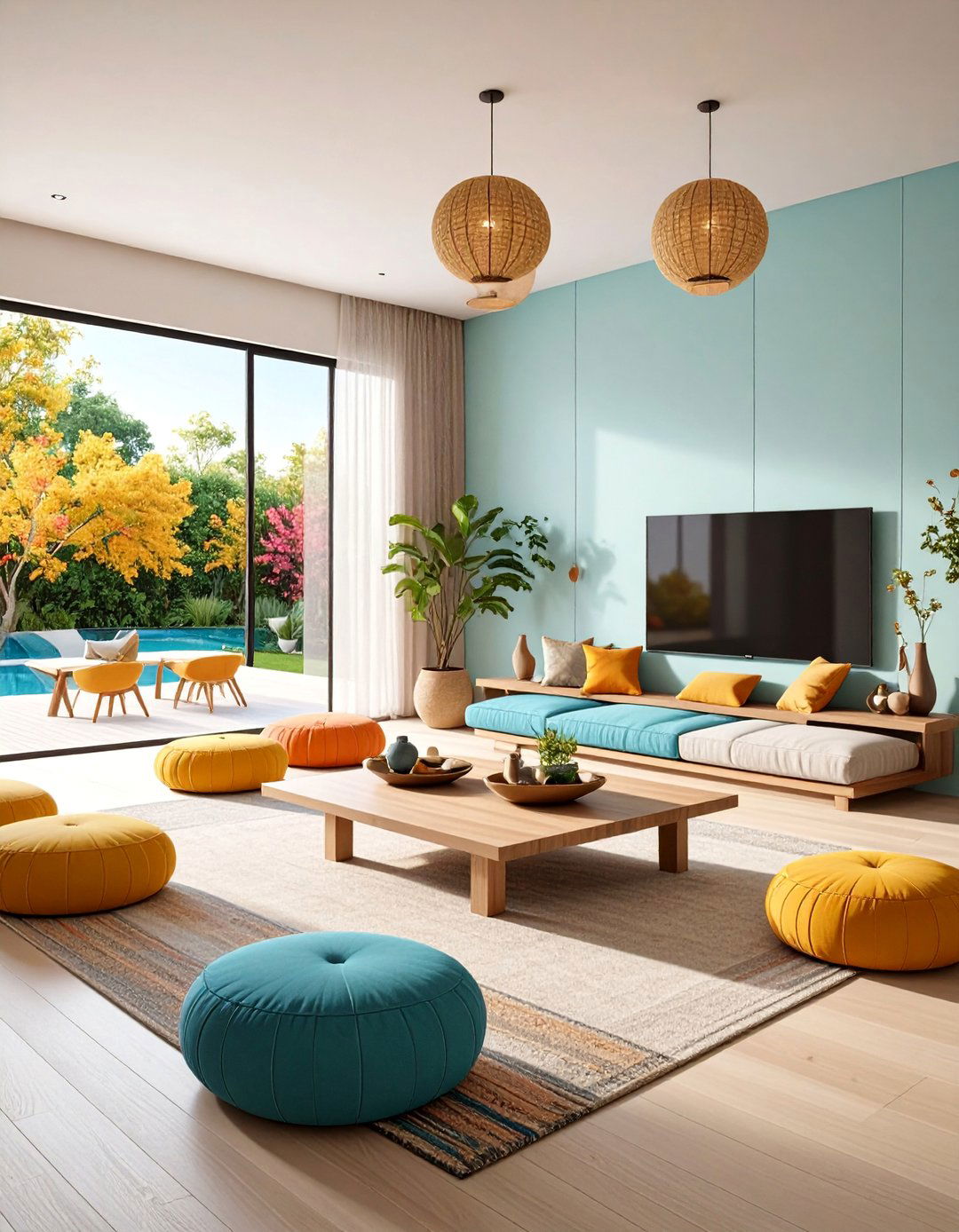 Platform Seating with Central TV Pivot - 25 Small Living Room Ideas With Tv and Dining Table