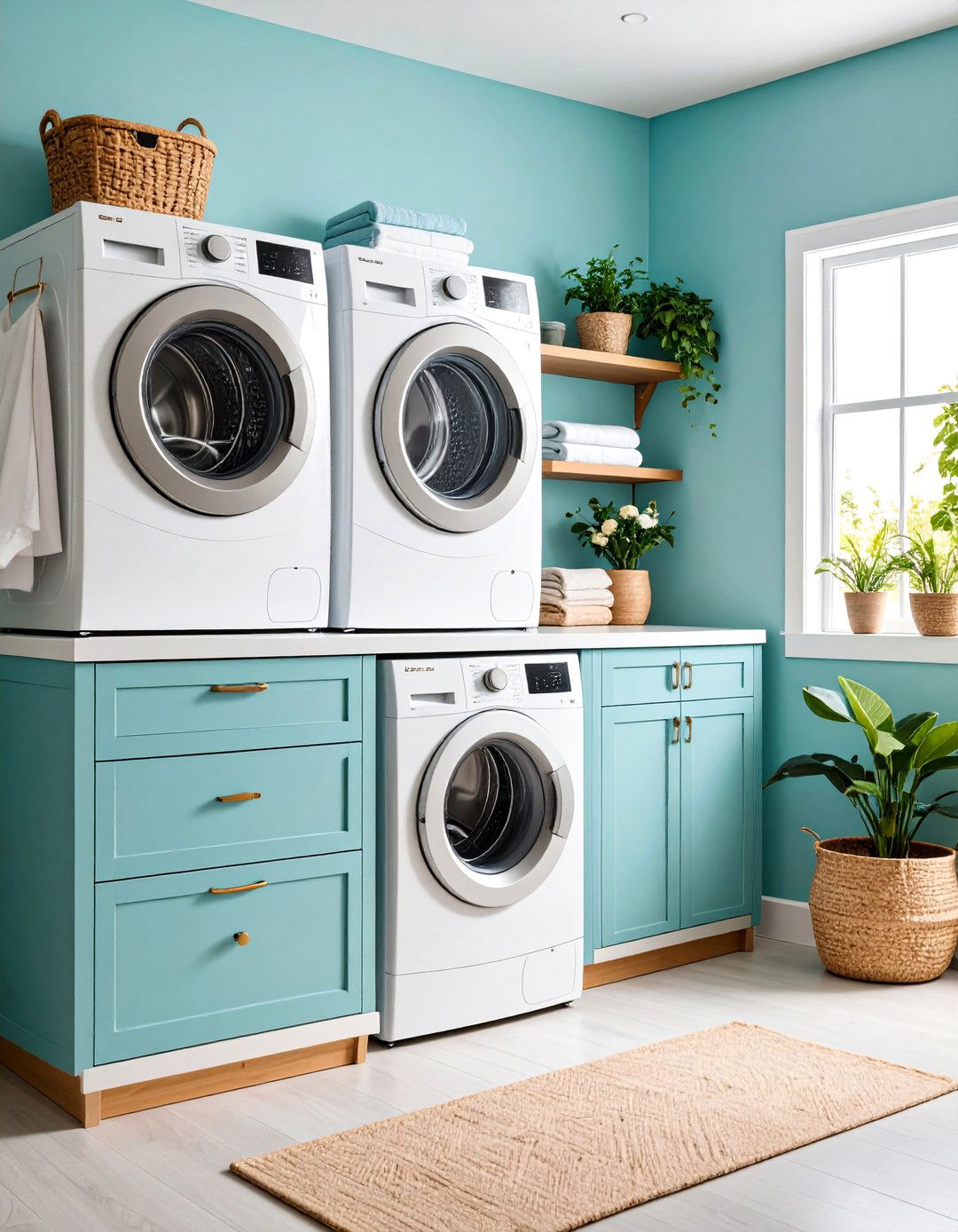 Platform Storage Under Appliances with Drawer Access - 25 Laundry Room Storage Ideas