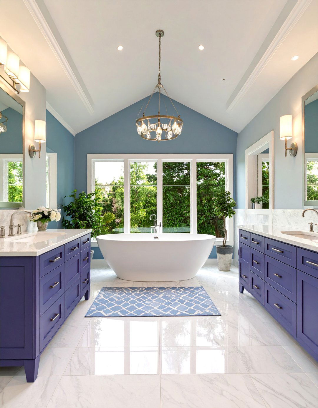 Platinum and Periwinkle Master Bathroom with Stepped Details - 25 Art Deco Interior Design Ideas