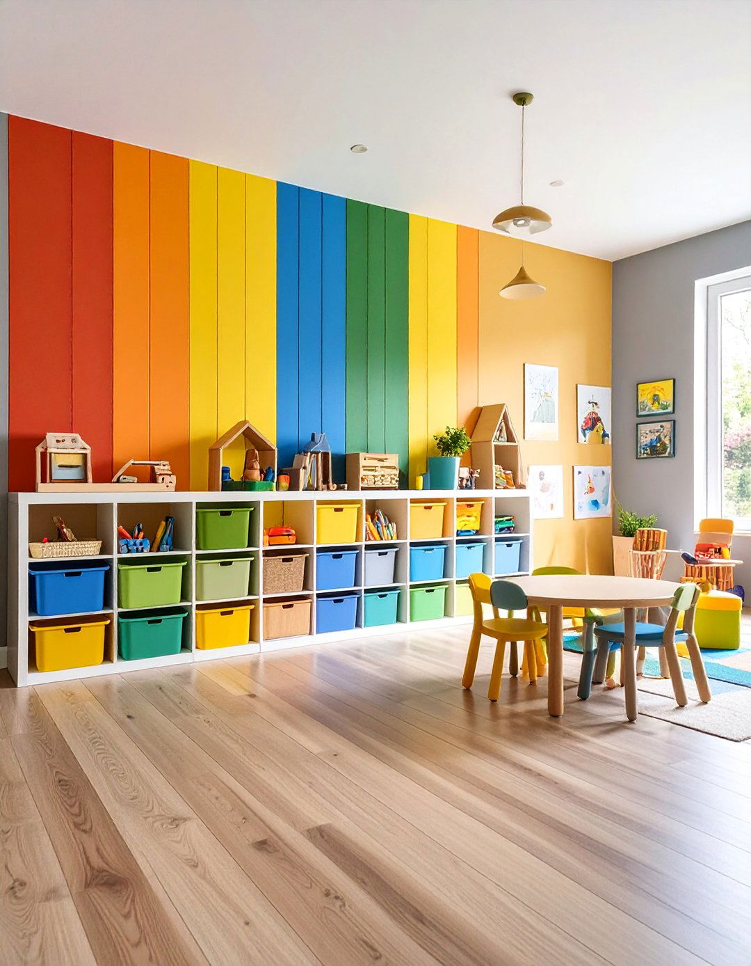 Playroom Board and Batten with Rainbow Colors - 25 Board and Batten Wall Ideas