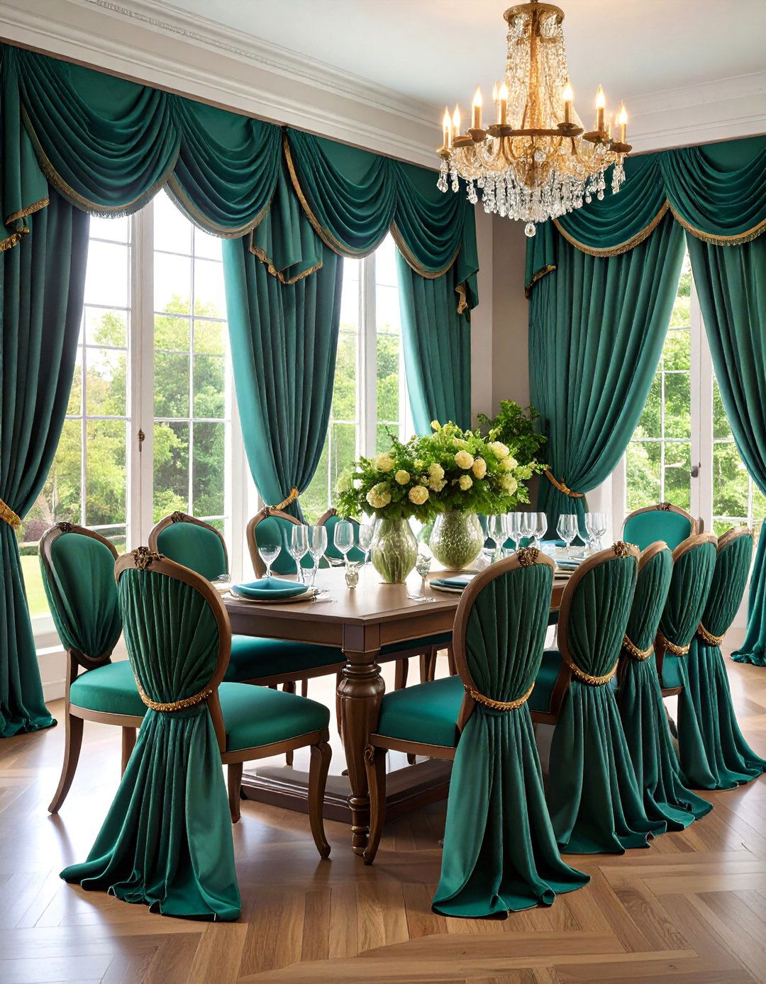 Pleated Drapery Panels with Formal Heading Styles - 25 Dining Room Window Treatments
