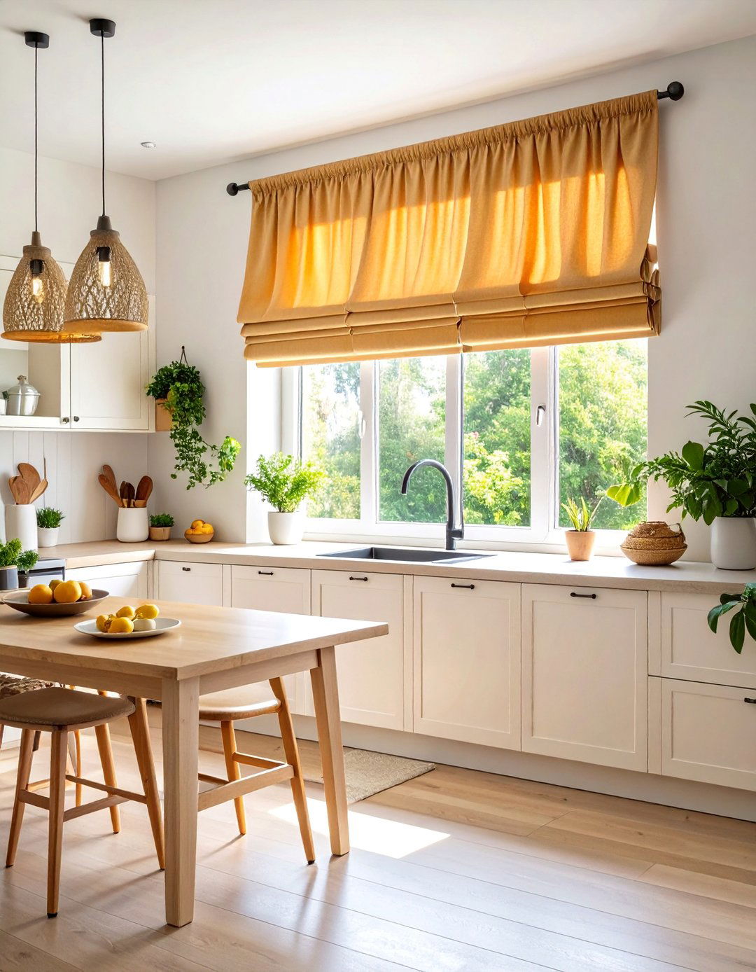 Pleated Roman Shades in Linen - 25 Kitchen Curtain Ideas
