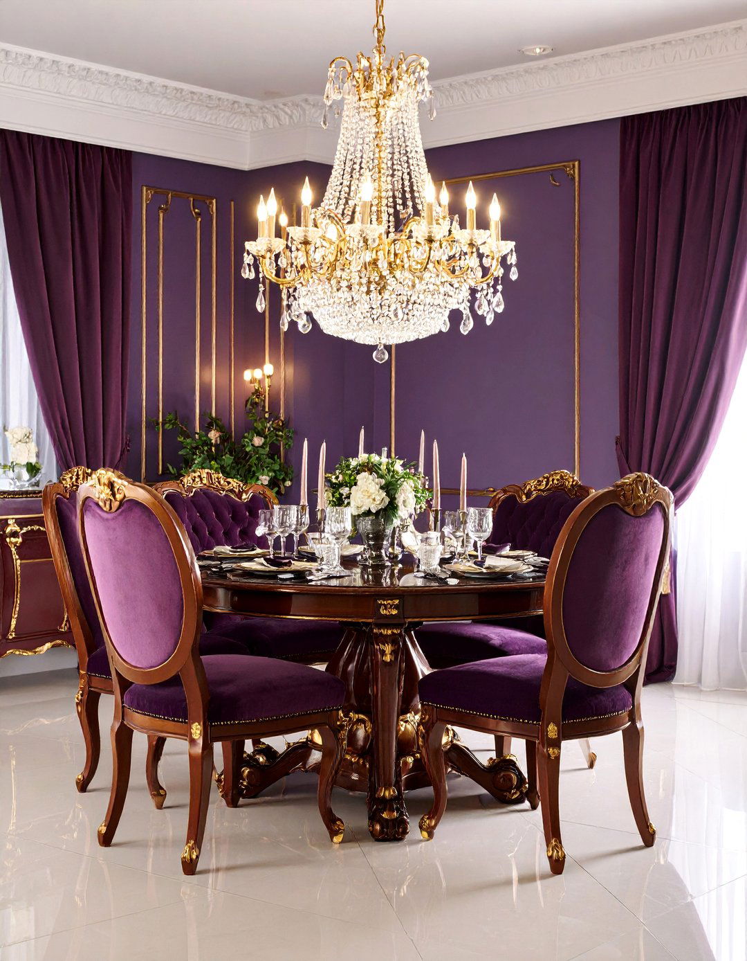 Plum Formal Traditional Elegance - 25 Purple Dining Room Ideas