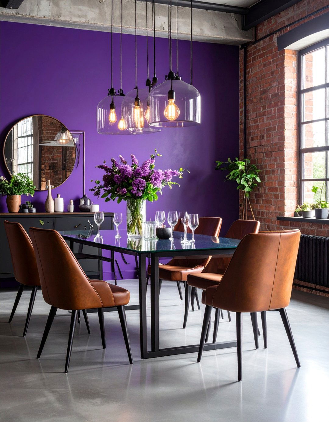 Plum Industrial Loft Style - 25 Purple Dining Room Ideas