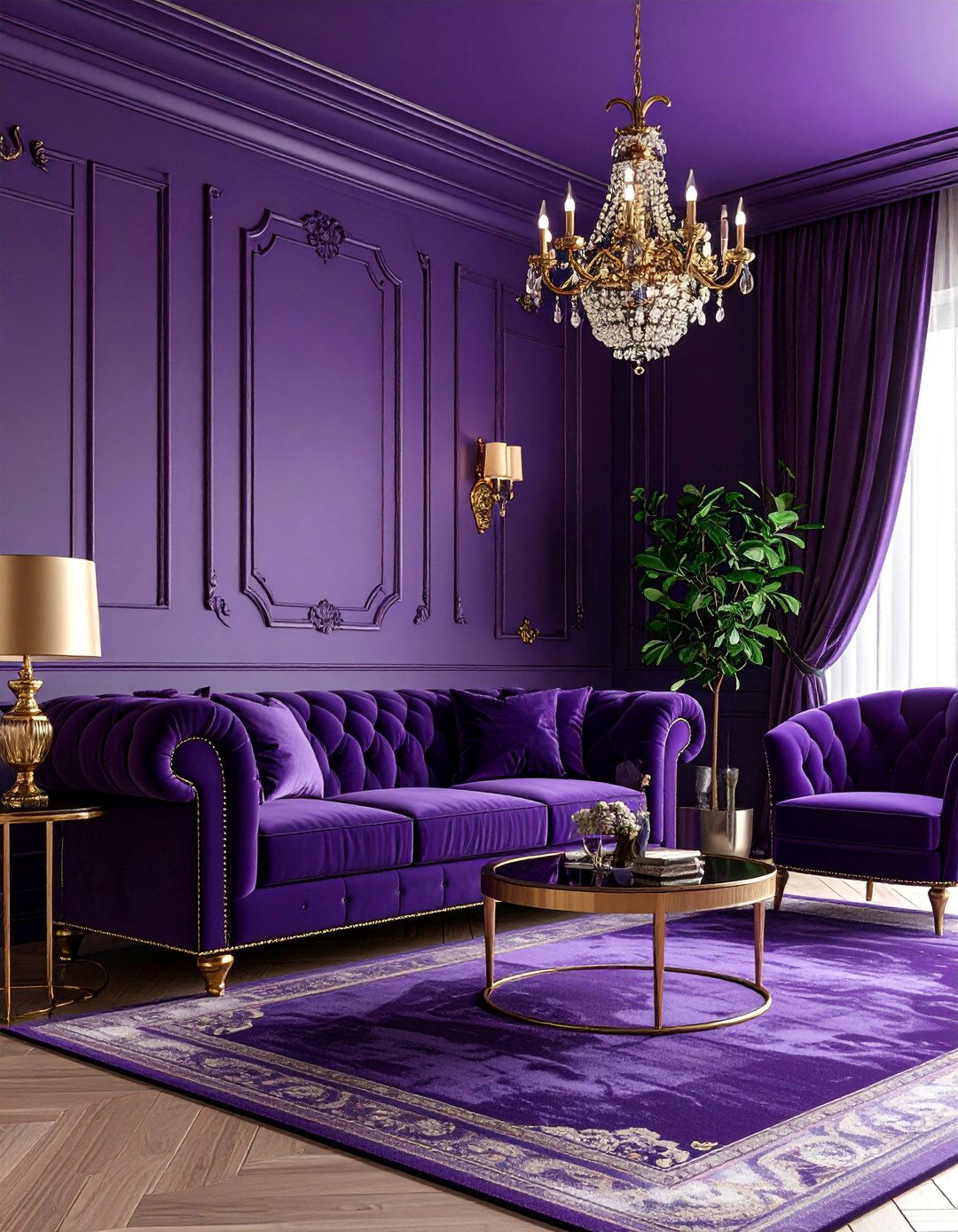 Plum Living Room with Sophisticated Drama - 25 Monochromatic Living Room Ideas