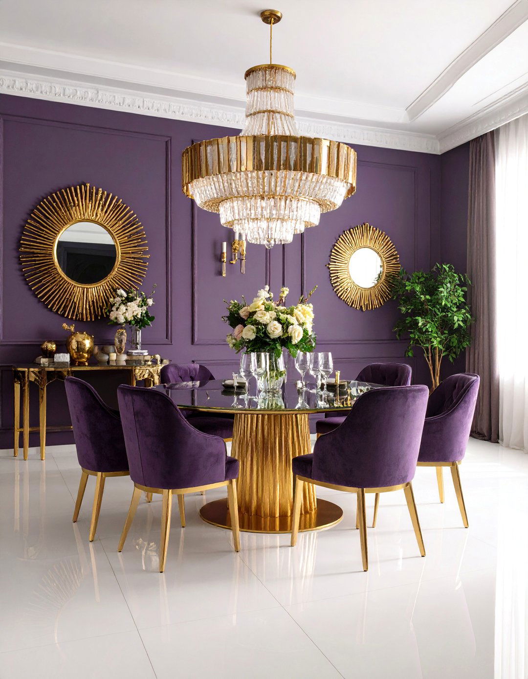 Plum and Gold Art Deco Glamour - 25 Colorful Dining Room Ideas