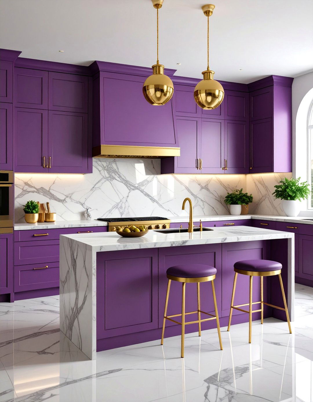 Plum and Gold Glamorous Kitchen - 25 Two Tone Kitchen Cabinet Ideas
