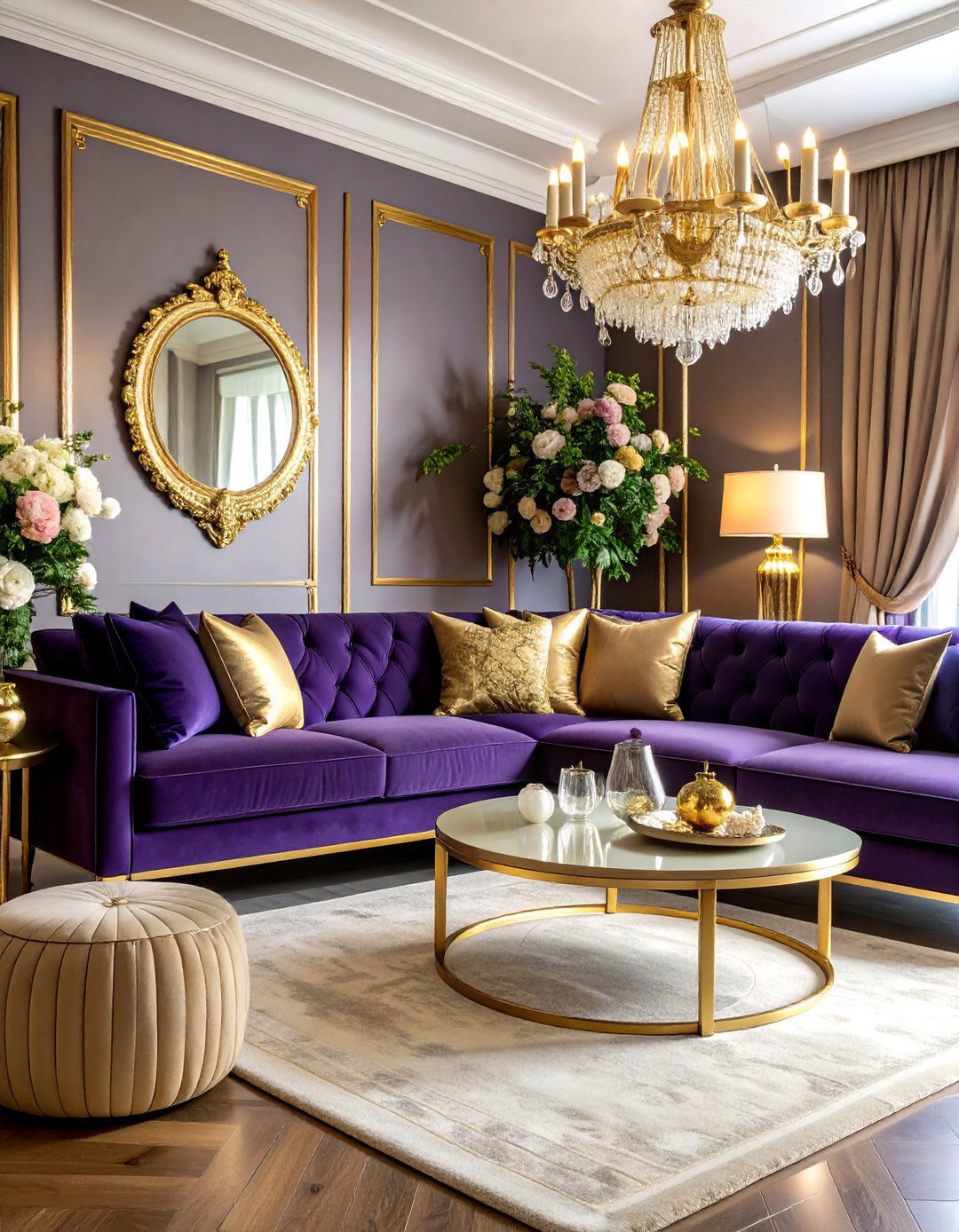 Plum and Gold Luxe Living Room - 25 Colorful Living Room Ideas