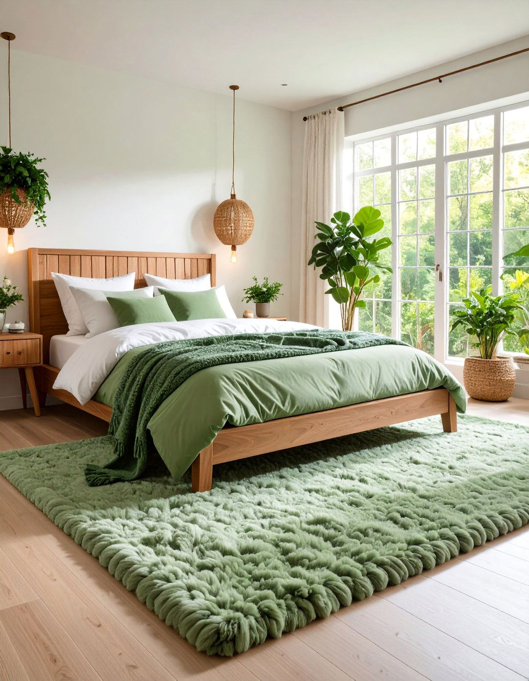 Plush Wool Bedroom Rug in Sage Green Hues - 25 bedroom rug ideas