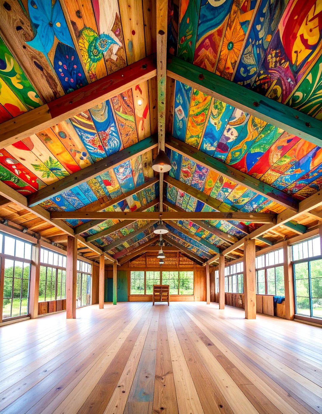 Plywood Ceiling with Decorative Paint Techniques - 25 Shed Ceiling Ideas