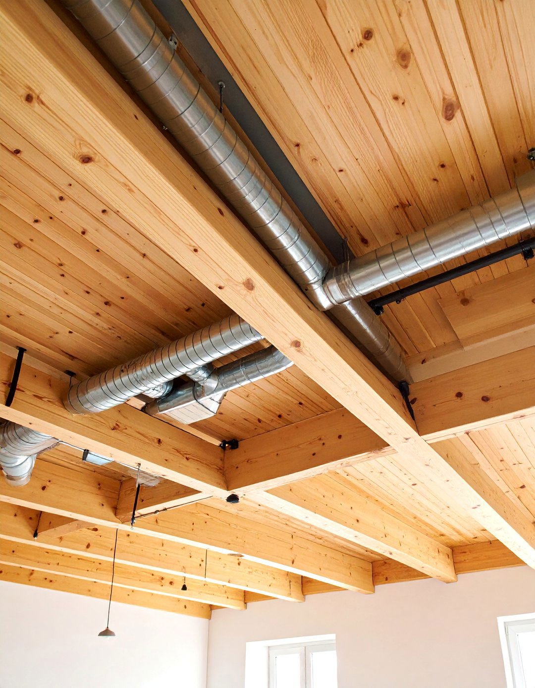 Plywood Ceiling with Exposed Conduit - 25 Plywood Ceiling Ideas