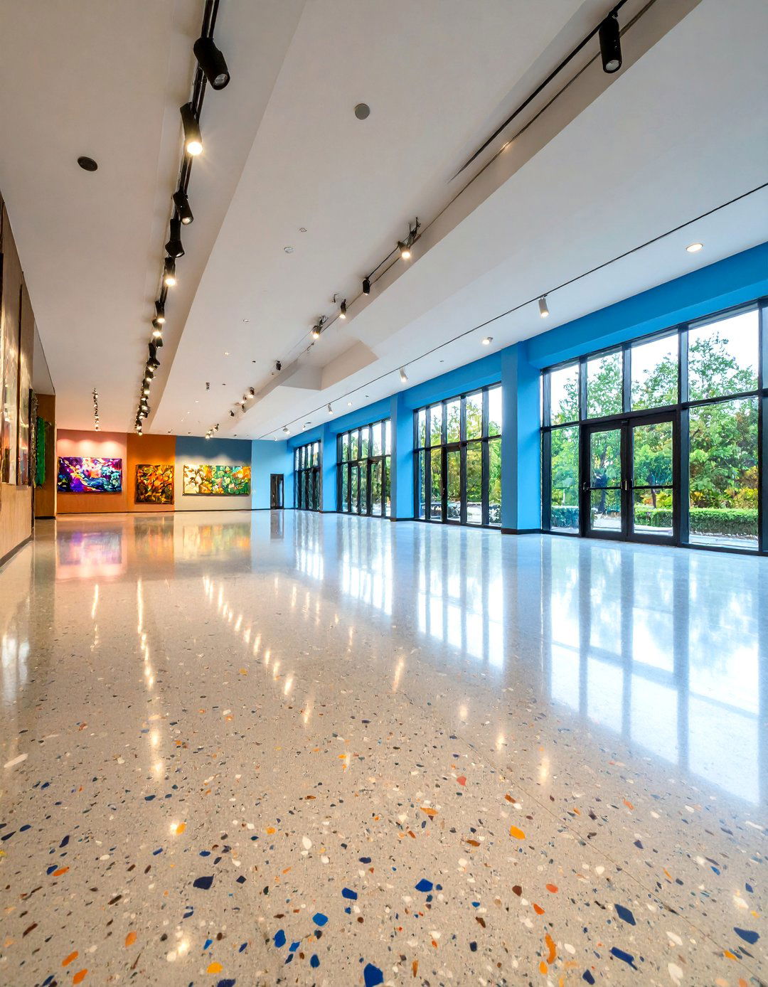 Polished Concrete Floor with Colored Aggregates - 25 Concrete Floor Design Ideas