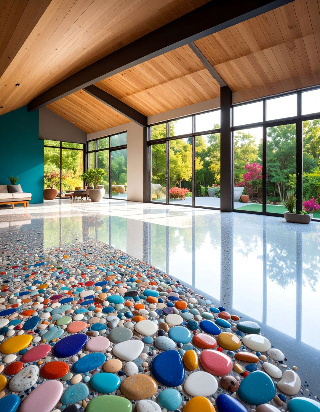 Polished Concrete Shed Floor with Decorative Aggregates - 25 Shed Floor Ideas
