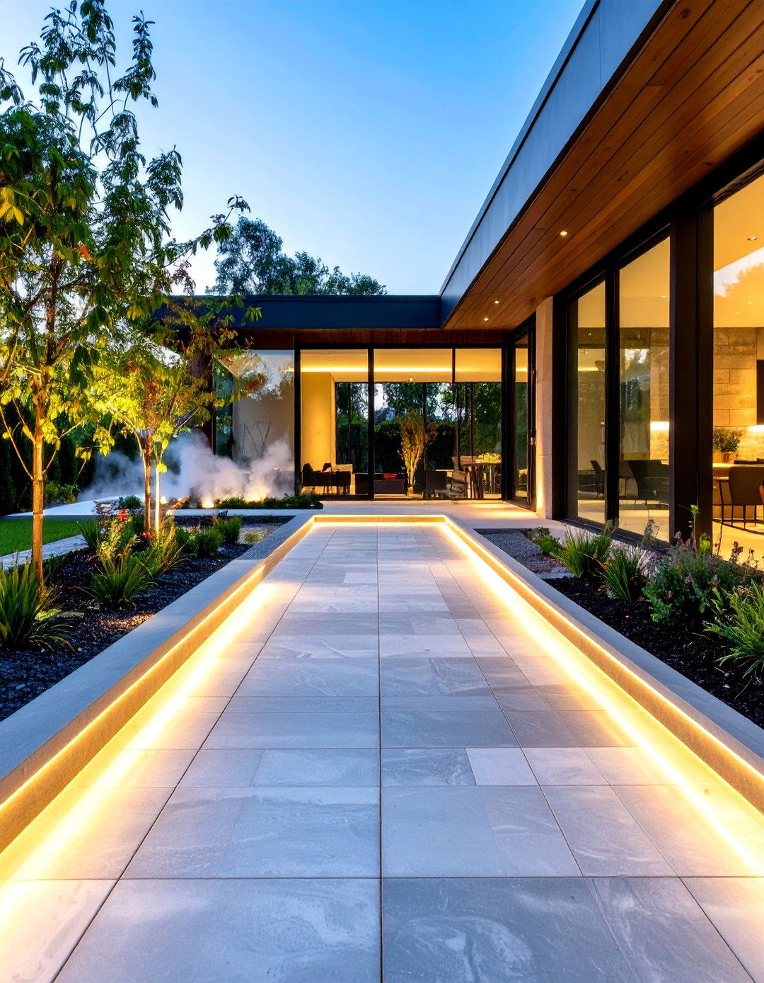 Polished Concrete Walkway with Integrated LED Edge Lighting - 25 Concrete Walkway Ideas