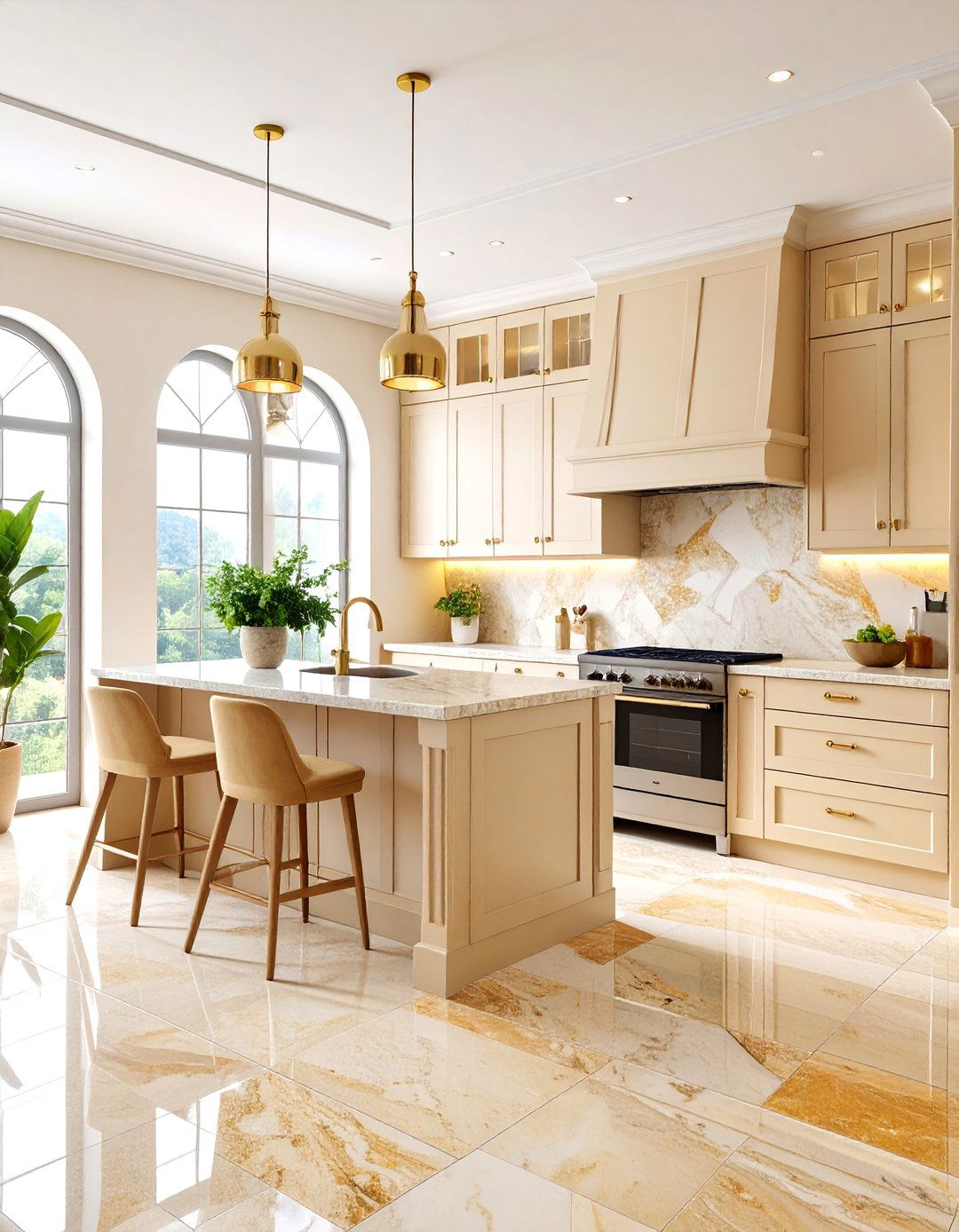 Polished Travertine Kitchen Floor with Natural Elegance - 25 Kitchen Floor Ideas