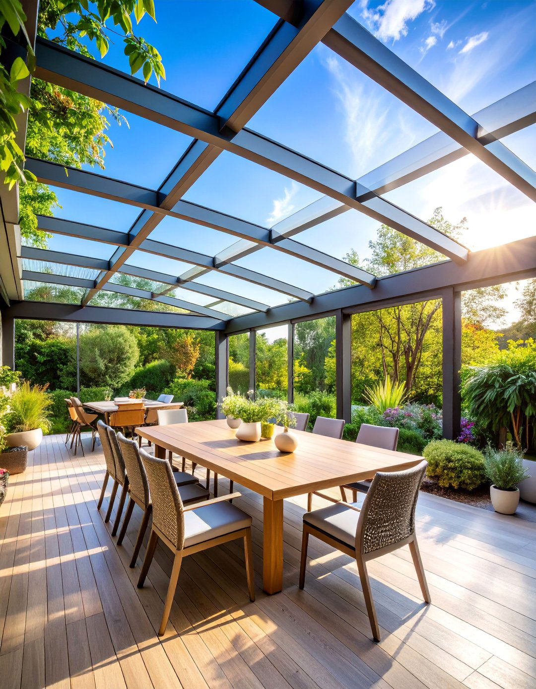 Polycarbonate Panel Roof with Integrated Side Screens - 25 Patio Privacy Ideas