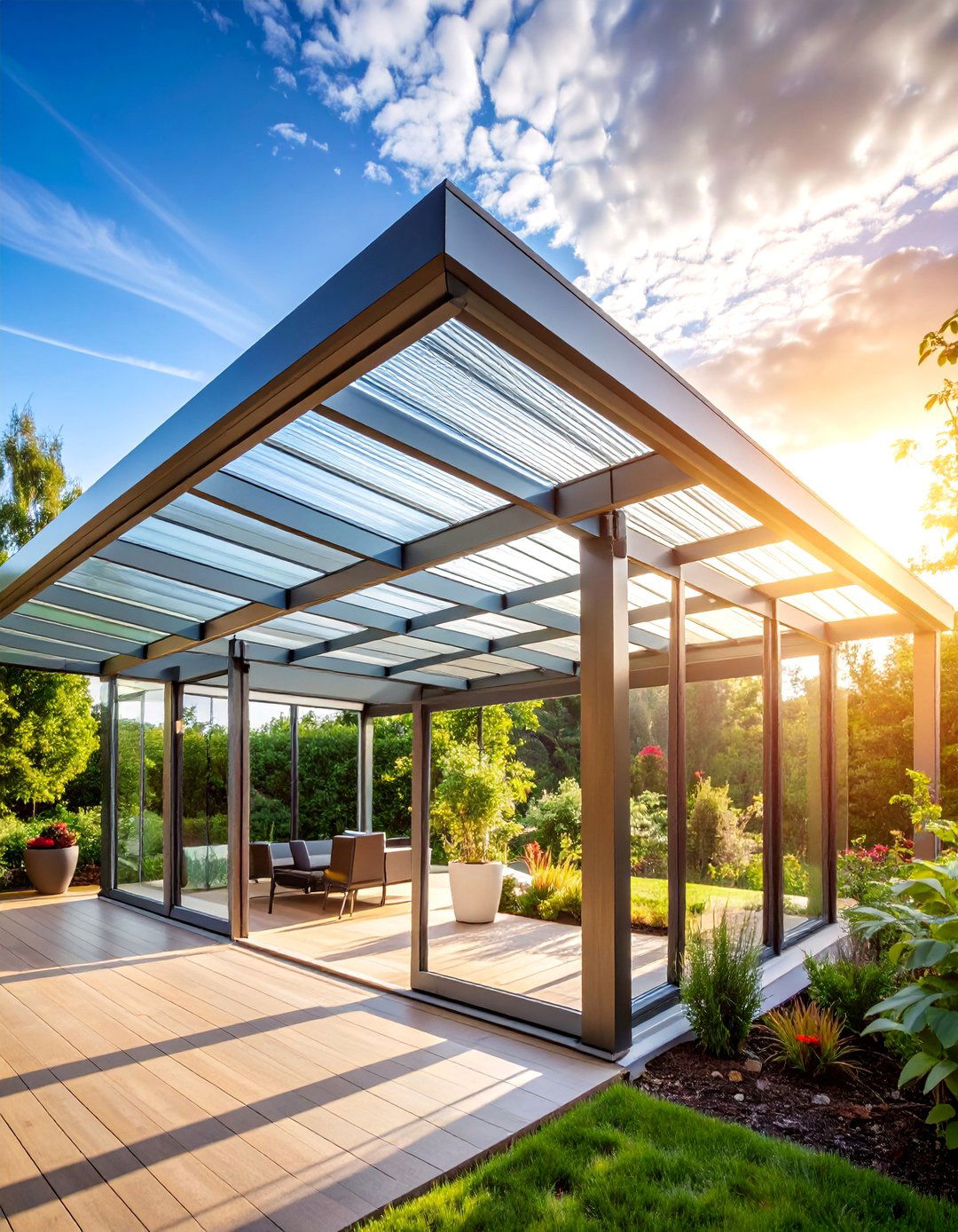 Polycarbonate Panel Roof with Light Diffusion - 25 Pergola Shade Ideas