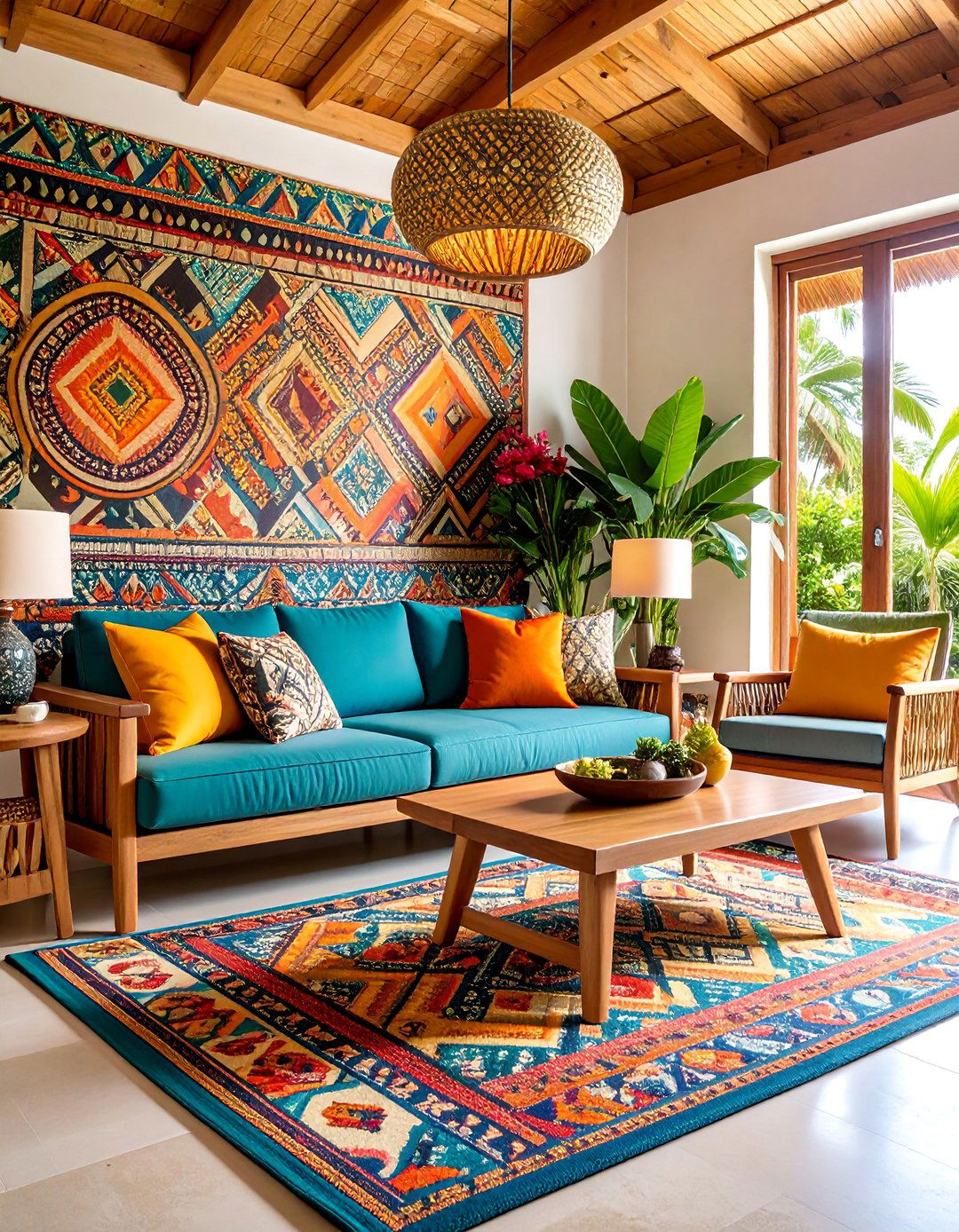Polynesian Pattern Textile Living Room - 25 Hawaiian Interior Design Ideas