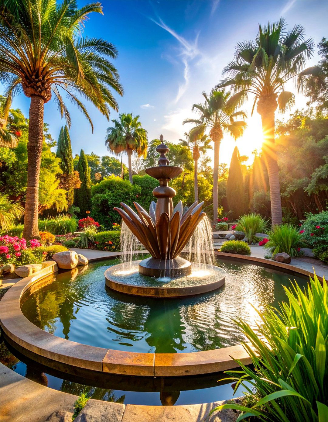 Pond with Sculptural Art Feature Integration - 25 Pond Landscaping Ideas