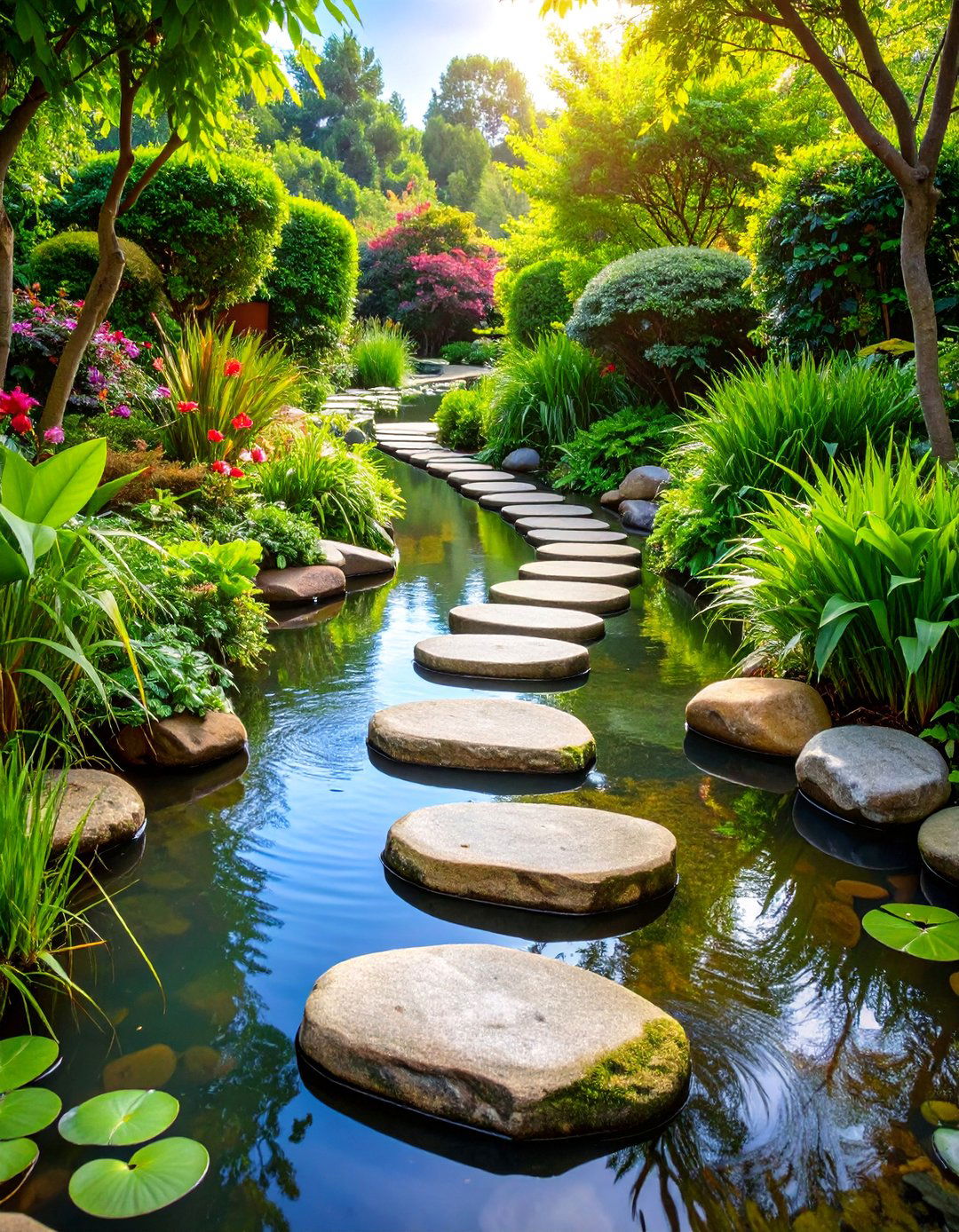 Pondless Stream with Stepping Stone Pathway - 25 Water Feature Ideas