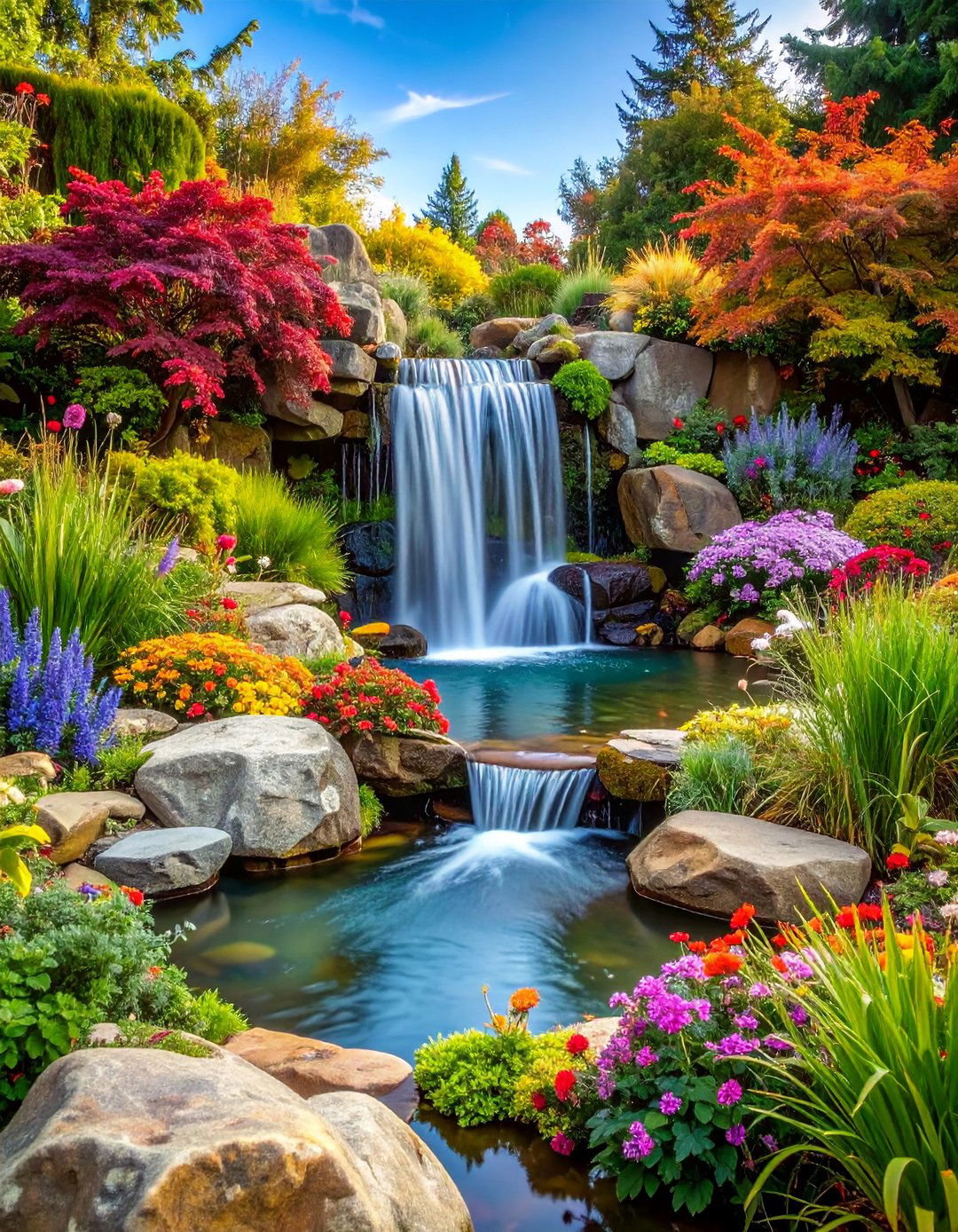 Pondless Waterfall with Rock Garden Integration - 25 Garden Centerpiece Ideas