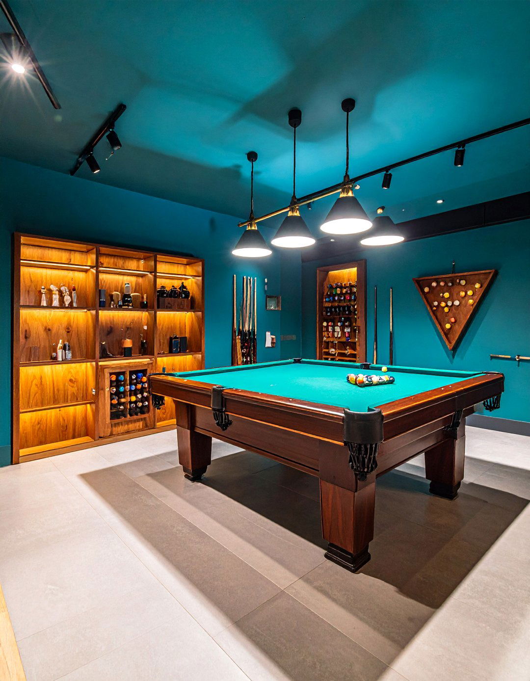 Pool Cue Rack Door with Game Room Integration - 25 Hidden Door Ideas