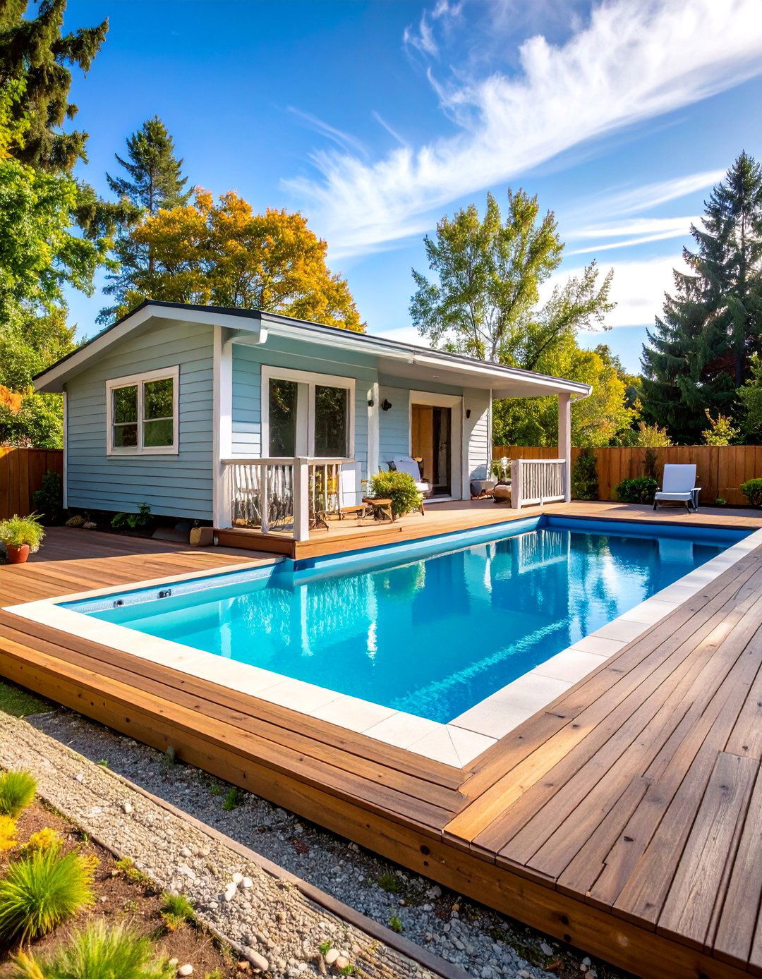 Pool Deck Connection with Safety Features - 25 Mobile Home Deck Ideas