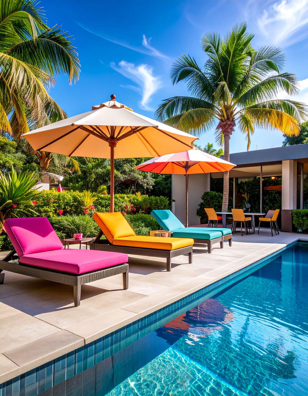 Pool Deck Patio with Chaise Lounge Area - 25 Mid-century Modern Patio Ideas