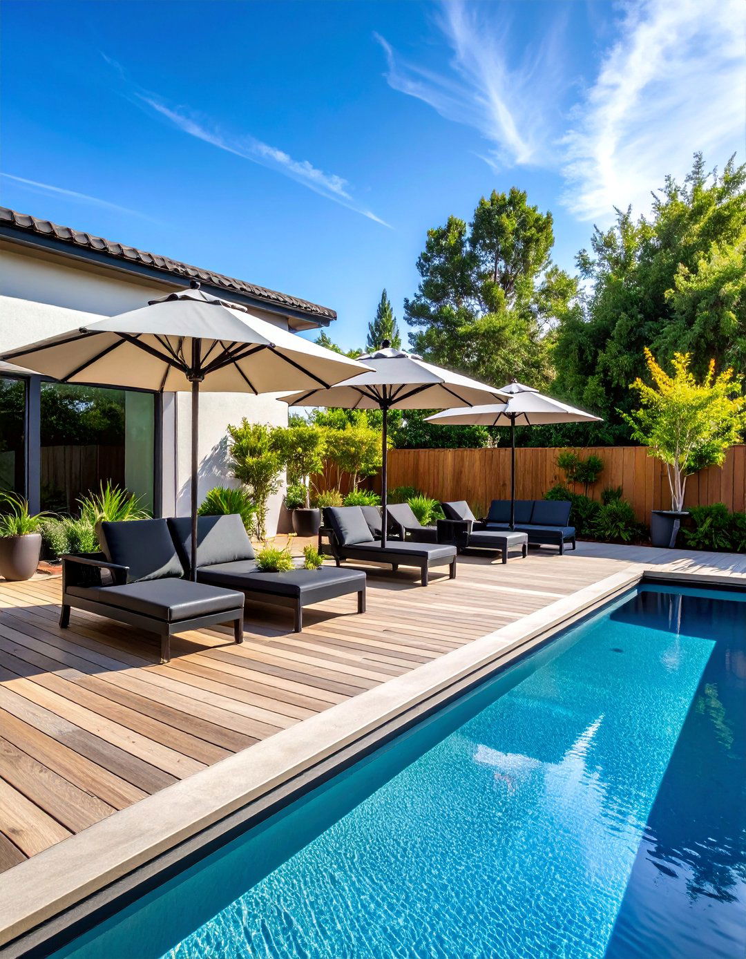 Pool Deck Patio with Water Friendly Materials - 25 Black and White Patio Ideas