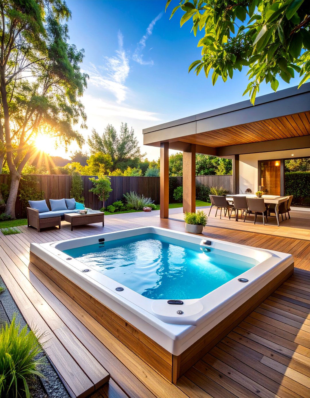Pool Deck with Integrated Hot Tub and Spa Area - 25 Pool Deck Ideas