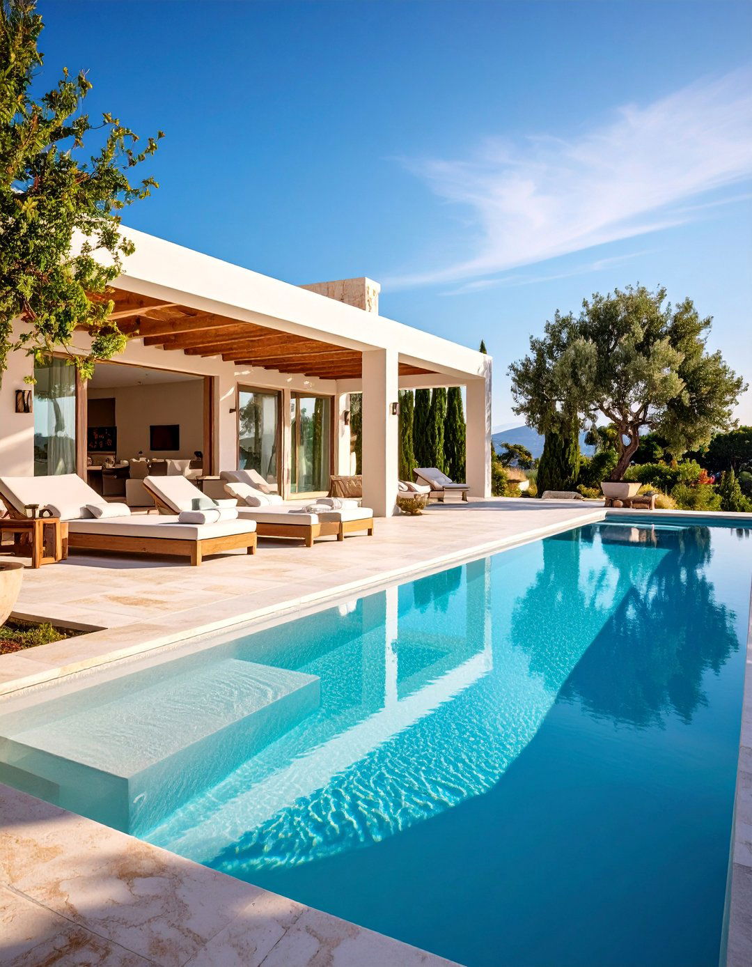 Pool Deck with Travertine Pavers - 25 Hardscape Ideas