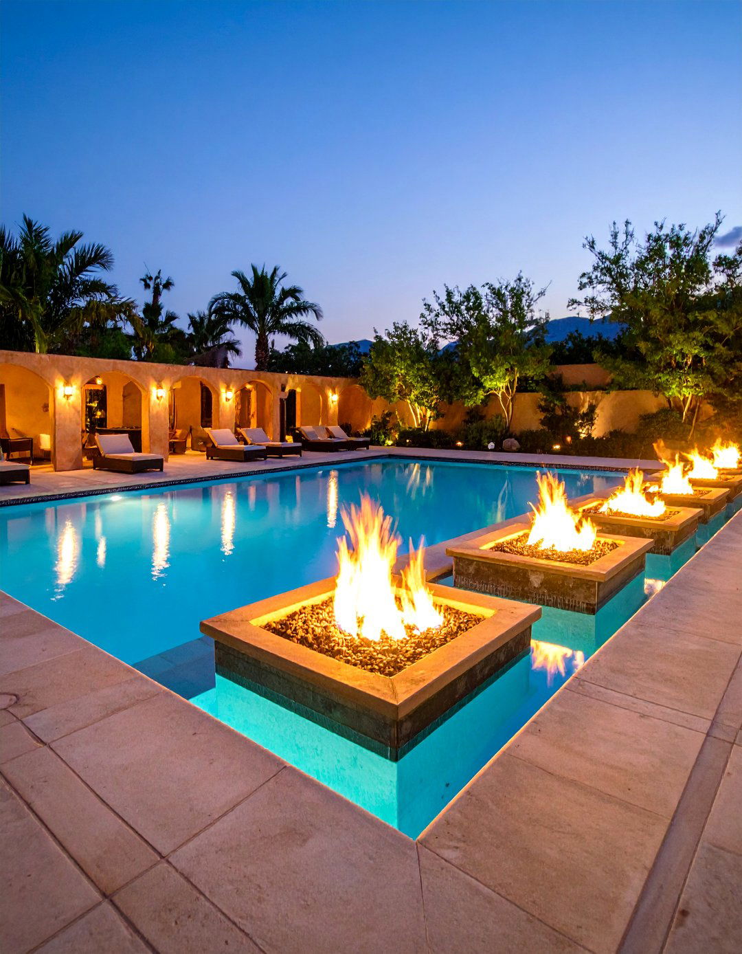 Pool Fire Feature Integration Lighting - 25 Pool Lighting Ideas