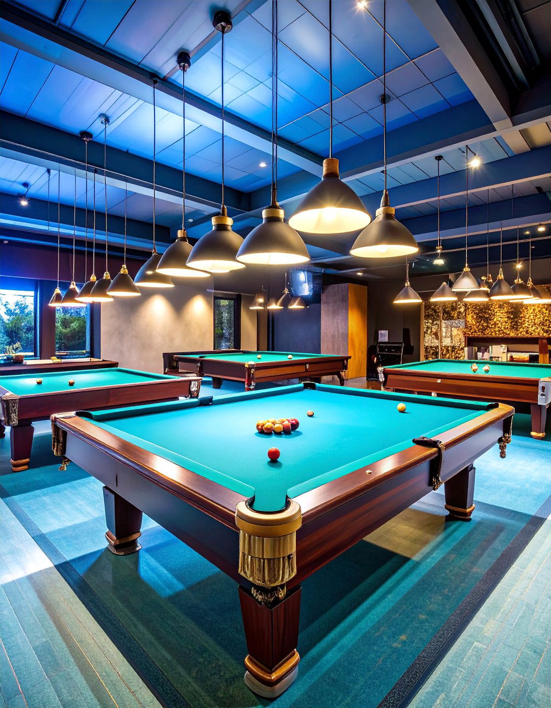 Pool Hall Man Cave with Tournament Setup - 25 Man Cave Design Ideas