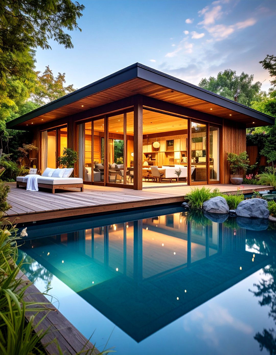 Pool House with Sliding Shoji Screens - 25 Pool Privacy Ideas