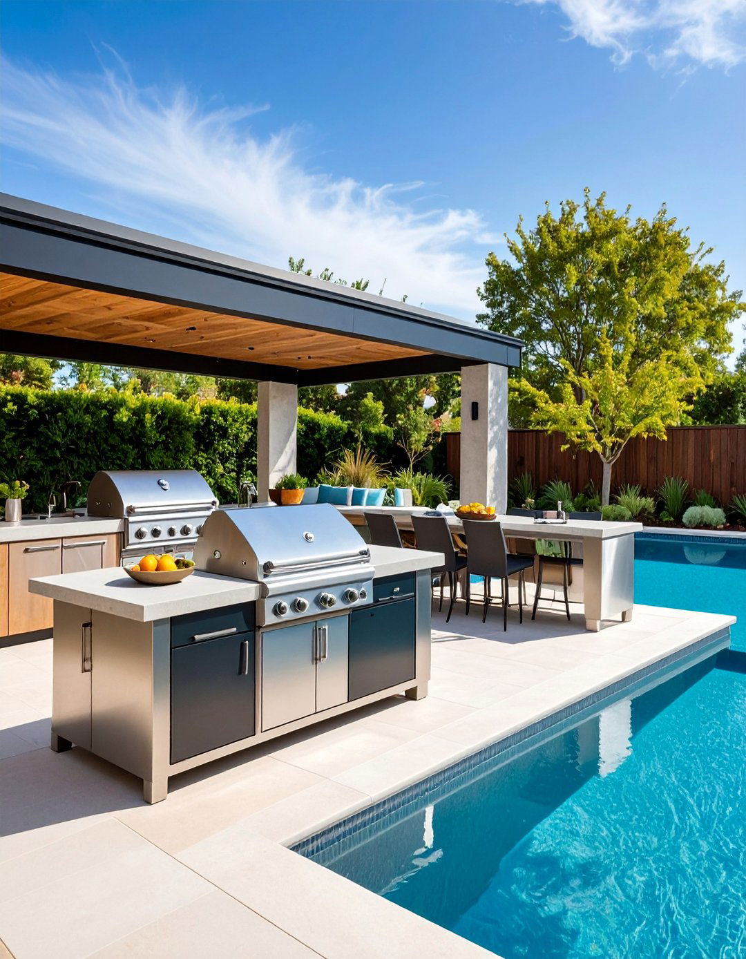 Poolside BBQ Pavilion with Water Resistant Materials - 25 bbq area ideas
