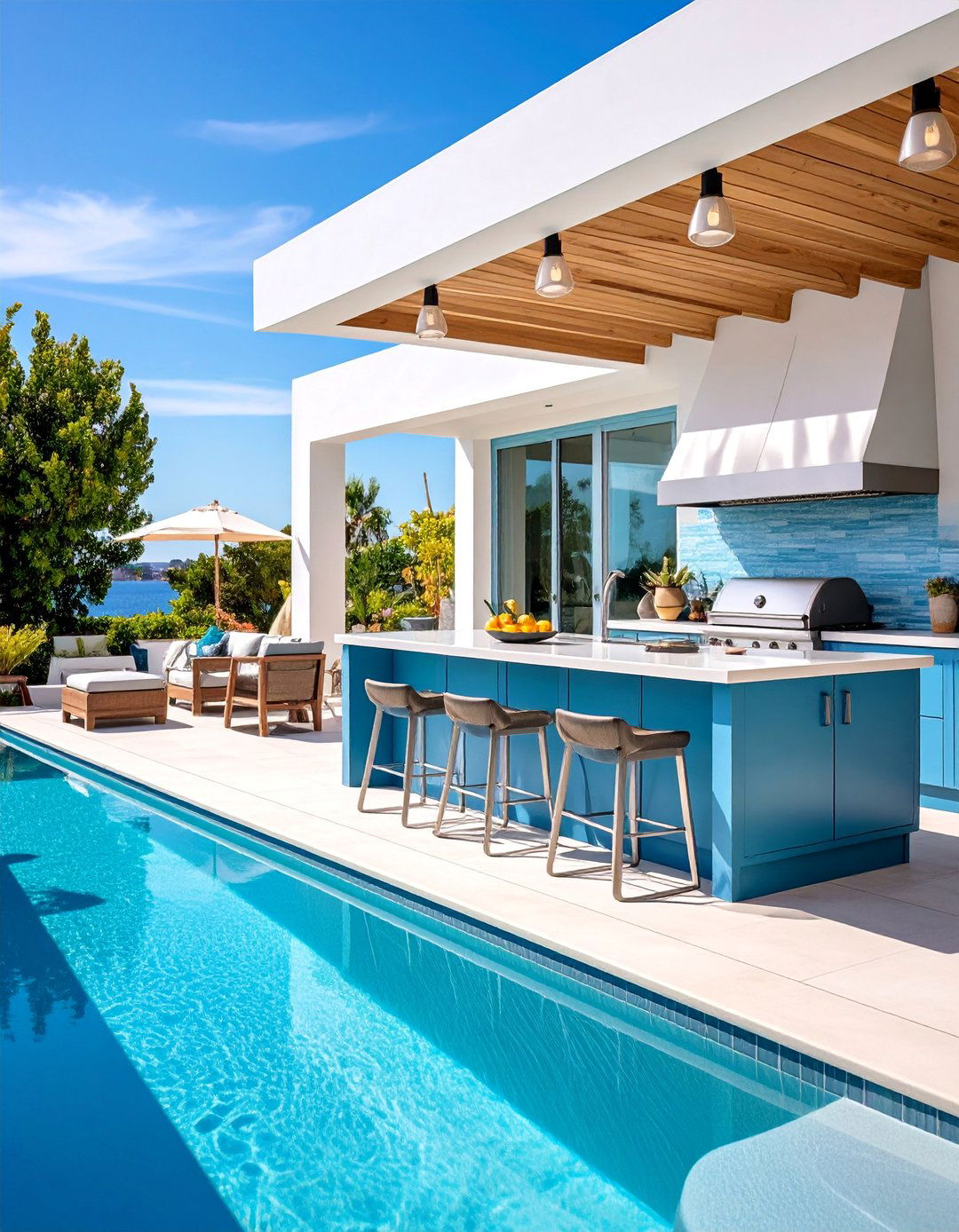 Poolside Outdoor Kitchen with Water Resistant Features - 25 Outdoor Kitchen Designs